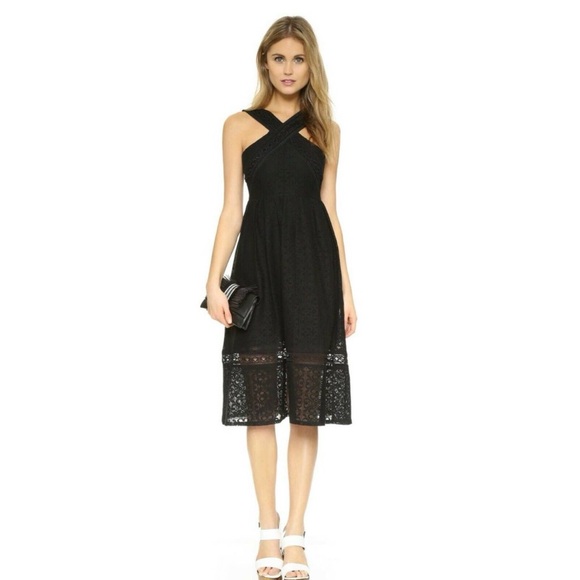 J.O.A Eyelet Lace Cross Strap Midi Dress Party Cocktail Reception Dress Size XS - Picture 2 of 15